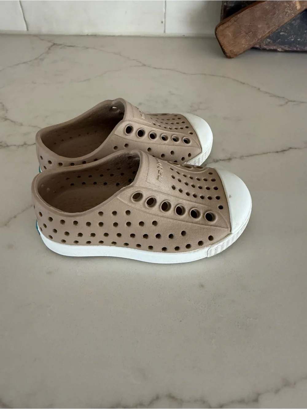Native Kids Slip-On Water Shoe in Taupe with White Toe